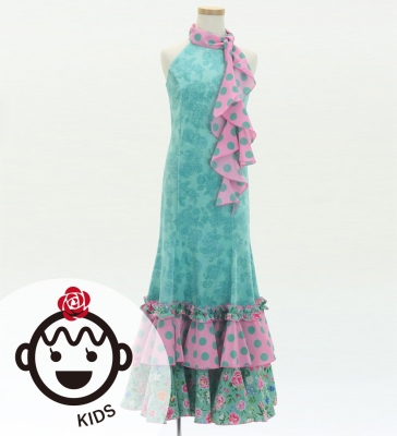 Kids Flamenco Velvet Dress with Frills/ Rose / JFDp-13