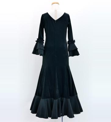 Kids Flamenco Flare Velvet Dress with Frills / Black / JFDp-1