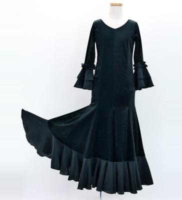 Kids Flamenco Flare Velvet Dress with Frills / Black / JFDp-1