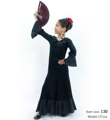 Kids Flamenco Flare Velvet Dress with Frills / Black / JFDp-1