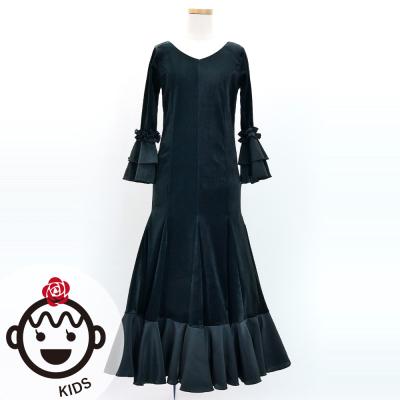 Kids Flamenco Flare Velvet Dress with Frills / Black / JFDp-1