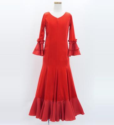 Kids Flamenco Flare Velvet Dress with Frills / Dark Red2 / JFDp-2