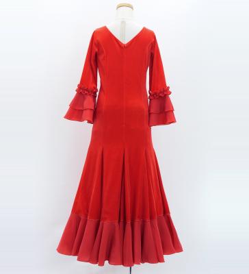 Kids Flamenco Flare Velvet Dress with Frills / Dark Red2 / JFDp-2