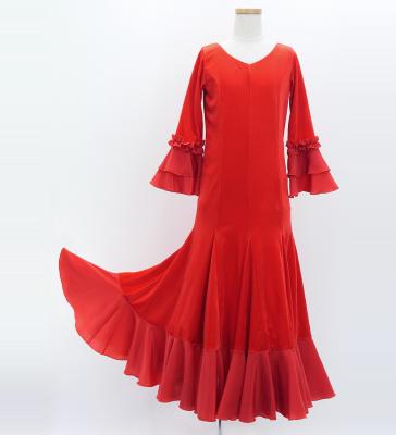 Kids Flamenco Flare Velvet Dress with Frills / Dark Red2 / JFDp-2