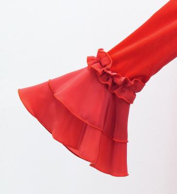 Kids Flamenco Flare Velvet Dress with Frills / Dark Red2 / JFDp-2