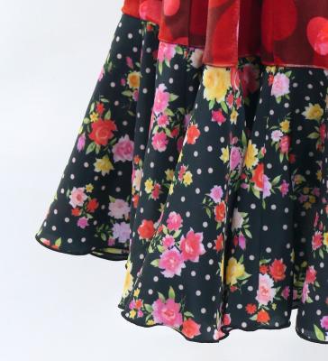 Kids Flamenco Flare Velvet Dress with Frills / Dots / Red & Black / JFDp-3