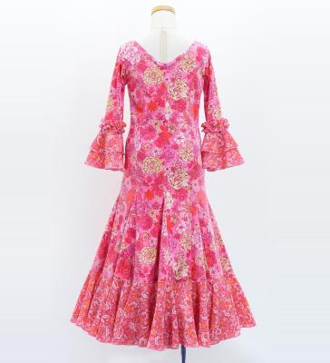 Kids Flamenco Flare Velvet Dress with Frills / Modern Flower / Pink / JFDp-4