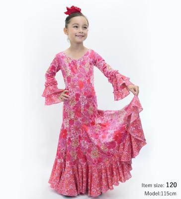 Kids Flamenco Flare Velvet Dress with Frills / Modern Flower / Pink / JFDp-4
