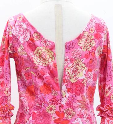 Kids Flamenco Flare Velvet Dress with Frills / Modern Flower / Pink / JFDp-4