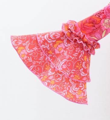 Kids Flamenco Flare Velvet Dress with Frills / Modern Flower / Pink / JFDp-4