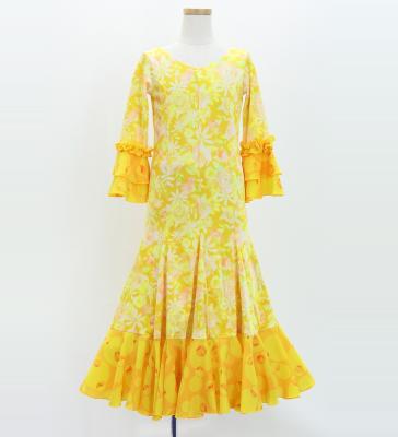 Kids Flamenco Flare Velvet Dress with Frills / Flower / yellow / JFDp-5