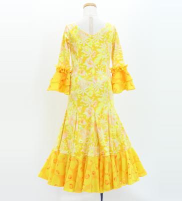 Kids Flamenco Flare Velvet Dress with Frills / Flower / yellow / JFDp-5