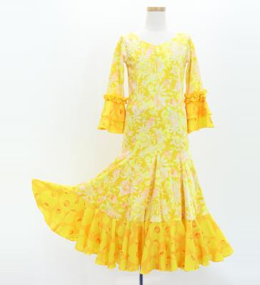 Kids Flamenco Flare Velvet Dress with Frills / Flower / yellow / JFDp-5