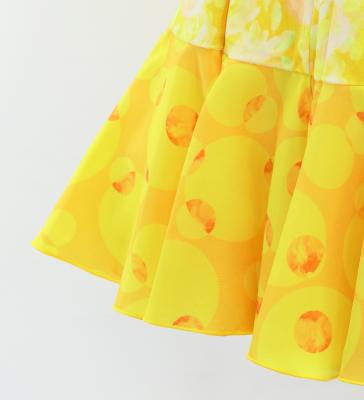 Kids Flamenco Flare Velvet Dress with Frills / Flower / yellow / JFDp-5