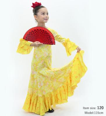 Kids Flamenco Flare Velvet Dress with Frills / Flower / yellow / JFDp-5
