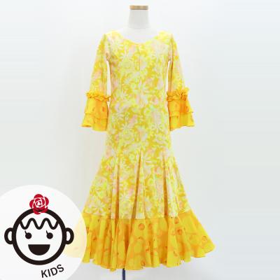 Kids Flamenco Flare Velvet Dress with Frills / Flower / yellow / JFDp-5