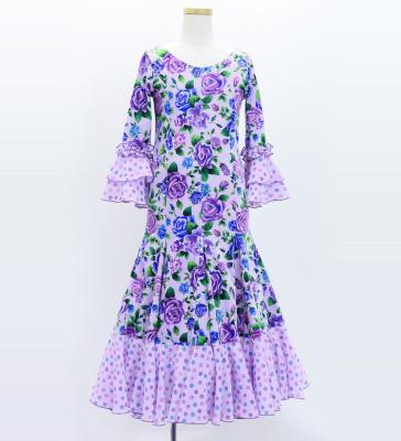 Kids Flamenco Flare Velvet Dress with Frills / Rose / Lavender / JFDp-6
