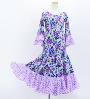 Kids Flamenco Flare Velvet Dress with Frills / Rose / Lavender / JFDp-6