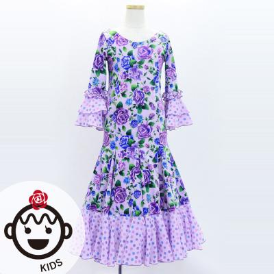 Kids Flamenco Flare Velvet Dress with Frills / Rose / Lavender / JFDp-6