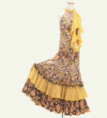 Kids Flamenco Velvet Dress with Frills/ Paisley / JFDp-9