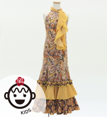 Kids Flamenco Velvet Dress with Frills/ Paisley / JFDp-9