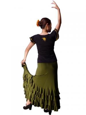 Flamenco T-shirt / Frilled Sleeve with Rose embroidery / GKD8gb