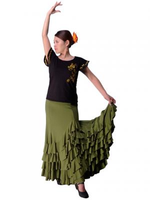 Flamenco T-shirt / Frilled Sleeve with Rose embroidery / GKD8gb