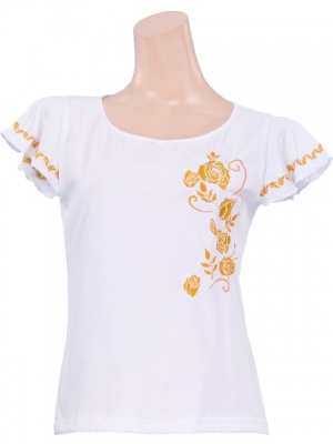 Flamenco T-shirt / Frilled Sleeve with Rose embroidery / GKD8gw