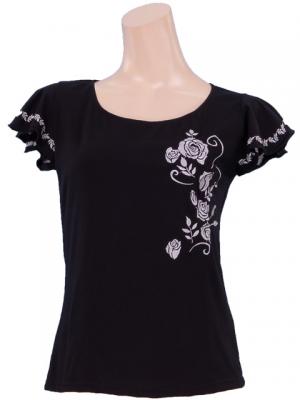 Flamenco T-shirt / Frilled Sleeve with Rose embroidery / GKD8sb
