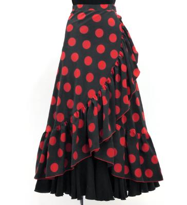 Flamenco Wrap Skirt with Frills / Polka Dots / Black & Red / FMS-1