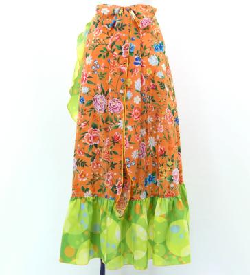 Flamenco Wrap Skirt with Frills / Flowers & Dots / Orange & Yellow Green / FMS-11