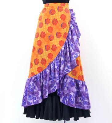 Flamenco Wrap Skirt with Frills / Rose & Paisley / Orange & Purple / FMS-12
