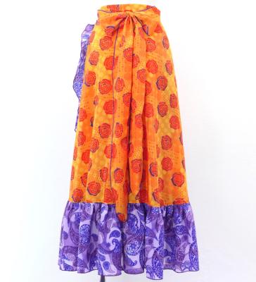 Flamenco Wrap Skirt with Frills / Rose & Paisley / Orange & Purple / FMS-12