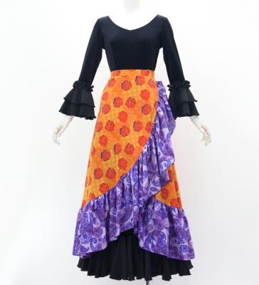 Flamenco Wrap Skirt with Frills / Rose & Paisley / Orange & Purple / FMS-12