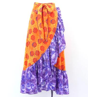 Flamenco Wrap Skirt with Frills / Rose & Paisley / Orange & Purple / FMS-12