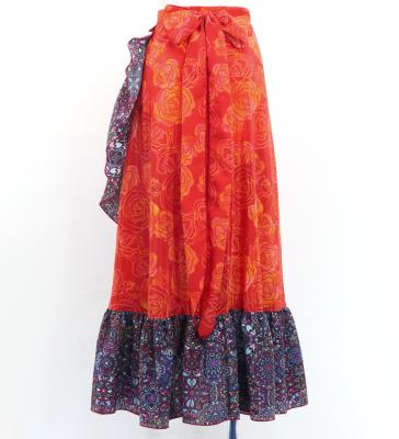 Flamenco Wrap Skirt with Frills / Roses & Arabesque / Red / FMS-14