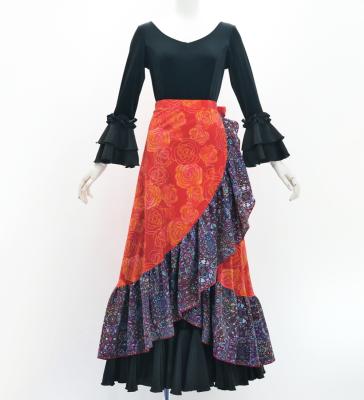 Flamenco Wrap Skirt with Frills / Roses & Arabesque / Red / FMS-14