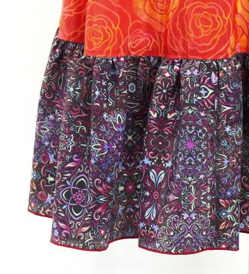 Flamenco Wrap Skirt with Frills / Roses & Arabesque / Red / FMS-14