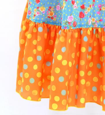 Flamenco Wrap Skirt with Frills / Roses & Dots / Light Blue & Orange / FMS-15