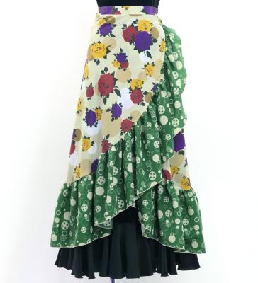 Flamenco Wrap Skirt with Frills / Roses & Dots / Beige & Green / FMS-16