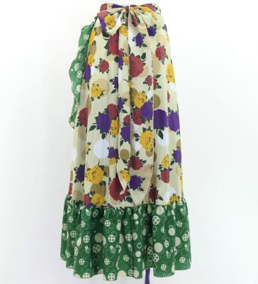 Flamenco Wrap Skirt with Frills / Roses & Dots / Beige & Green / FMS-16