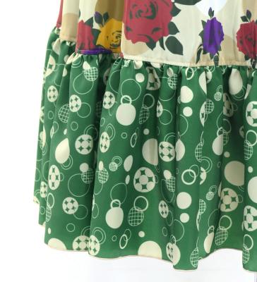 Flamenco Wrap Skirt with Frills / Roses & Dots / Beige & Green / FMS-16