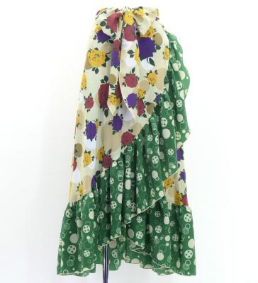 Flamenco Wrap Skirt with Frills / Roses & Dots / Beige & Green / FMS-16