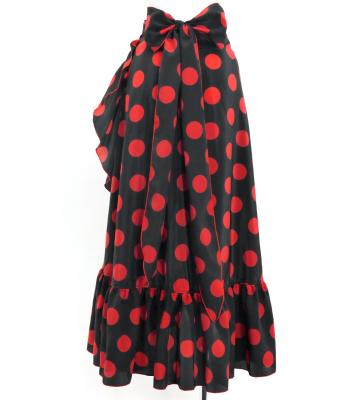 Flamenco Wrap Skirt with Frills / Polka Dots / Black & Red / FMS-1