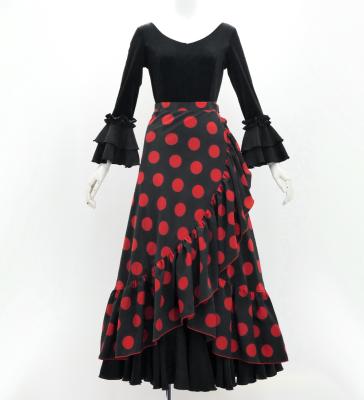 Flamenco Wrap Skirt with Frills / Polka Dots / Black & Red / FMS-1