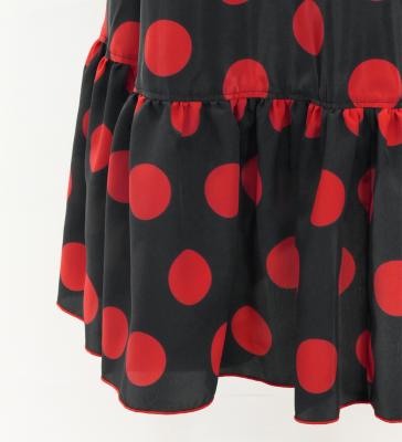 Flamenco Wrap Skirt with Frills / Polka Dots / Black & Red / FMS-1