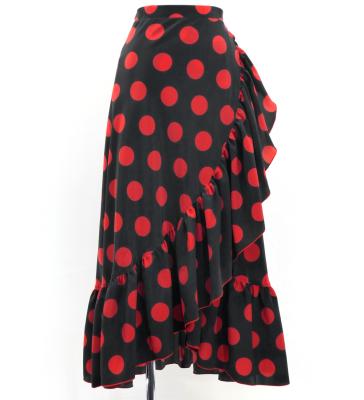Flamenco Wrap Skirt with Frills / Polka Dots / Black & Red / FMS-1