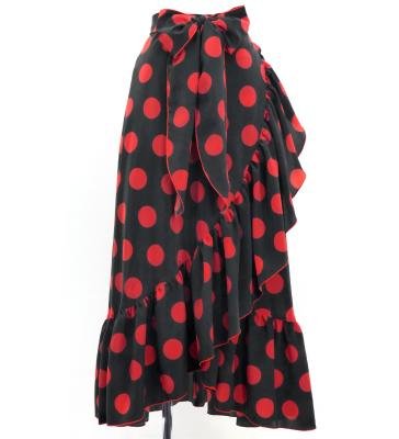 Flamenco Wrap Skirt with Frills / Polka Dots / Black & Red / FMS-1