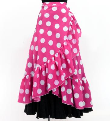 Flamenco Wrap Skirt with Frills / Polka Dots / Cherry Pink & White / FMS-2