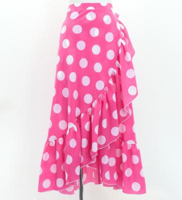 Flamenco Wrap Skirt with Frills / Polka Dots / Cherry Pink & White / FMS-2